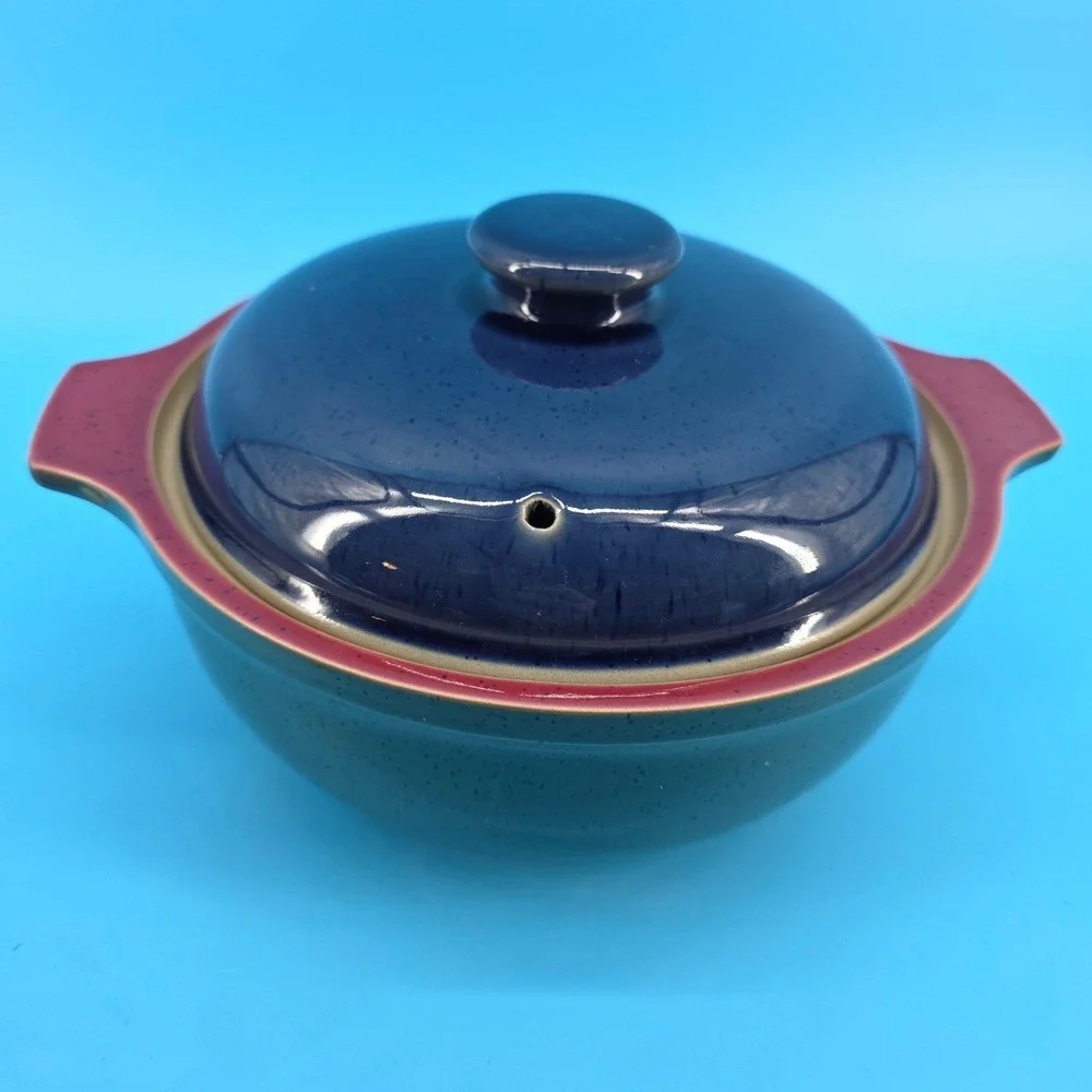 Denby Harlequin Lidded 2 QT‎ Casserole Dish Tureen Teal Navy Burgundy England